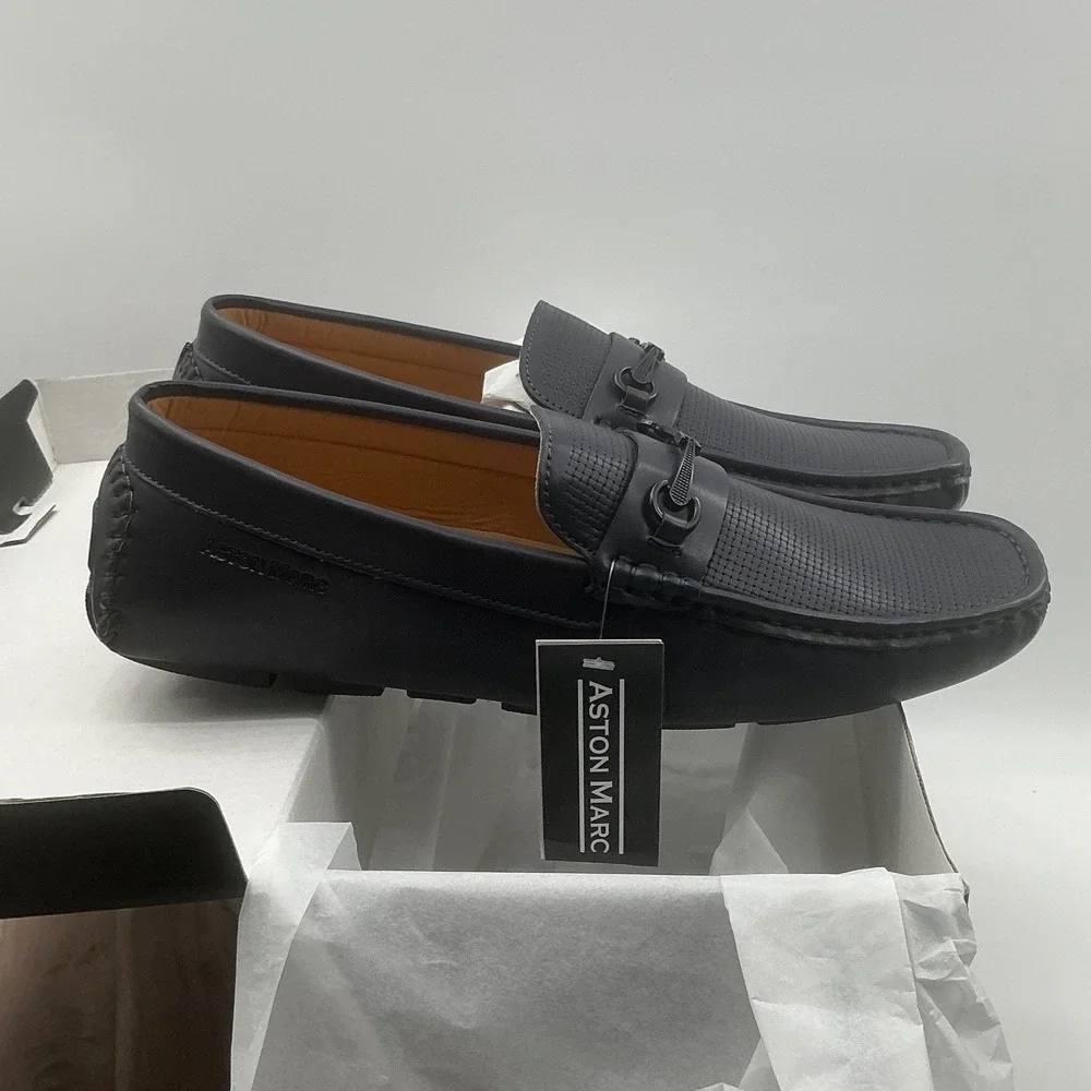 Aston Marc Mens Drive-01 Navy Blue Bit Loafer Driving Shoes H-7023 Size 10.5